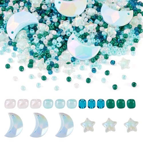 Boutigem Acrylperlen, 60 g, Glas-Rocailles-Perlen für Schmuckherstellung, rund, Mond, lose Perlen für DIY-Armbänder, Halsketten, Ohrringe, Heimdekoration, Türkis, 45 Stück Boutigem Acrylperlen, 60 g, Glas-Rocailles-Perlen für Schmuckherstellung, rund, Mond, lose Perlen für DIY-Armbänder, Halsketten, Ohrringe, Heimdekoration, Türkis, 45 Stück von Boutigem