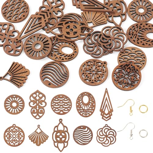 Boutigem DIY Ohrring-Bastelset, 20 Stück, natürliche Holzanhänger, flache runde Blume, ovale Blätter, Holzanhänger mit Ohrringhaken, Biegeringe für die Schmuckherstellung Boutigem DIY Ohrring-Bastelset, 20 Stück, natürliche Holzanhänger, flache runde Blume, ovale Blätter, Holzanhänger mit Ohrringhaken, Biegeringe für die Schmuckherstellung von Boutigem