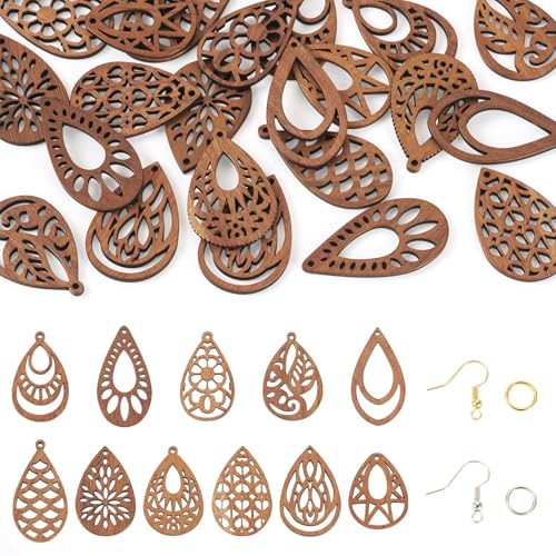 Boutigem DIY Ohrringherstellungs-Kits, 20 Stück, natürliche Holzanhänger, Tropfenform, Walnussholz, Anhänger mit Ohrringhaken, Biegeringe für Schmuckherstellung, DIY, Handwerk, Heimdekoration Boutigem DIY Ohrringherstellungs-Kits, 20 Stück, natürliche Holzanhänger, Tropfenform, Walnussholz, Anhänger mit Ohrringhaken, Biegeringe für Schmuckherstellung, DIY, Handwerk, Heimdekoration von Boutigem