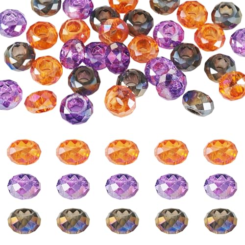 Boutigem Facettierte Glasperlen mit großem Loch, für Halloween, Kristall, Rondelle, Abstandshalter, rund, facettiert, kein Metallkern, 13–14 mm, für Bastelarbeiten, Armbänder, Halsketten Boutigem Facettierte Glasperlen mit großem Loch, für Halloween, Kristall, Rondelle, Abstandshalter, rund, facettiert, kein Metallkern, 13–14 mm, für Bastelarbeiten, Armbänder, Halsketten von Boutigem