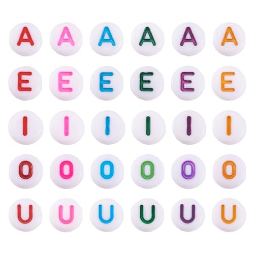 Boutigem Flache runde Acryl-Buchstabenperlen, 7 mm, Vokal, Alphabet-Perlen mit Buchstaben A, E, I, O, U, für Freundschafts-, Namens-, Armband-, Halskettenherstellung, 500 Stück Boutigem Flache runde Acryl-Buchstabenperlen, 7 mm, Vokal, Alphabet-Perlen mit Buchstaben A, E, I, O, U, für Freundschafts-, Namens-, Armband-, Halskettenherstellung, 500 Stück von Boutigem