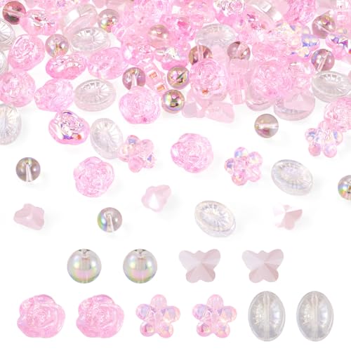 Boutigem Galvanisierte Glasperlen in 5 Stilen, rosa, transparent, Schmetterling, Blume, runde Kristallperlen, Ornamente, Party, Heimdekoration, für Schmuckherstellung, Armband, Halskette, Ohrringe von Boutigem
