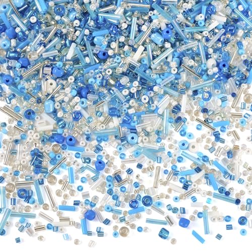 Boutigem Glasperlen, 100 g, Blau, kleine runde Glasperlen, Kristallperlen für DIY-Armbänder, Halsketten, Ohrringe, Schmuckherstellung von Boutigem