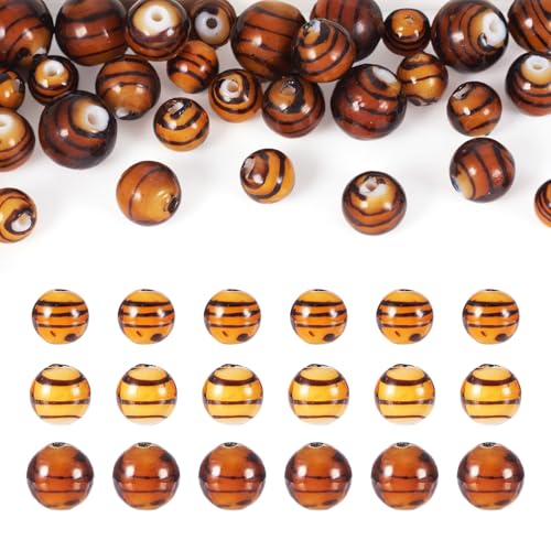 Boutigem Glasperlen, rund, mit Streifenmuster, dunkelorange, lose Perlen für Schmuckherstellung, Halsketten, Armbänder, Ohrringe, 32 Stück von Boutigem