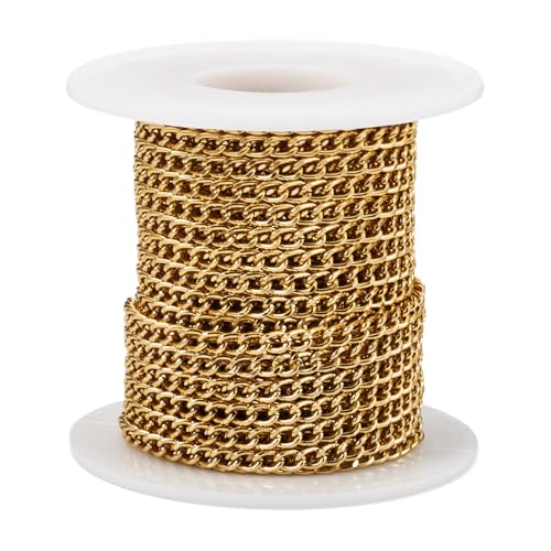 Boutigem Goldene Aluminium-Panzerkettenrolle, 5 x 3,5 x 1 mm, gedrehte Glieder, Kabelkette mit Spule, ungeschweißte, ovale Metall-Bastelketten für Bastelarbeiten, Halsketten, Armbänder von Boutigem