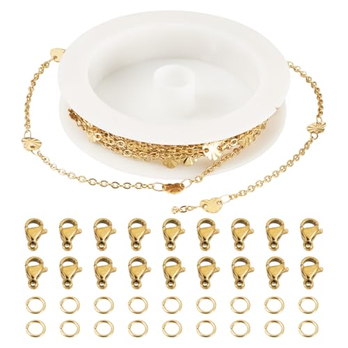 Boutigem Goldene Metall-Kabelkette, 2,5 x 2 x 0,5 mm, Edelstahl, Herzgliederketten mit Karabinerverschlüssen, Biegeringe für Schmuckherstellung, 2,5 m lang Boutigem Goldene Metall-Kabelkette, 2,5 x 2 x 0,5 mm, Edelstahl, Herzgliederketten mit Karabinerverschlüssen, Biegeringe für Schmuckherstellung, 2,5 m lang von Boutigem