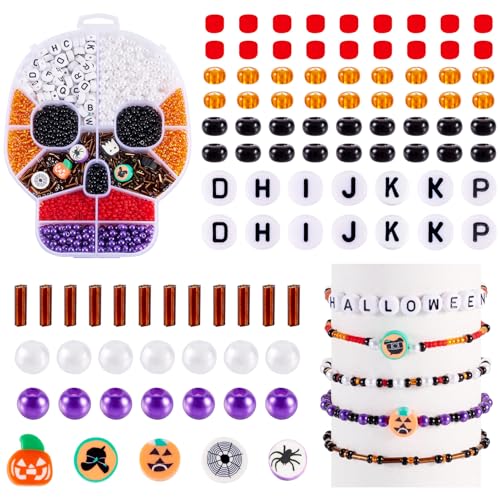 Boutigem Halloween-Glas- und Harz- und Polymer-Ton-Perlen-Set, 15 Stile, Kürbis, Totenkopf und Geist, lose Perlen, Halloween, Zuhause, Party, Ornamente, Dekoration für DIY-Armbänder, Halsketten von Boutigem