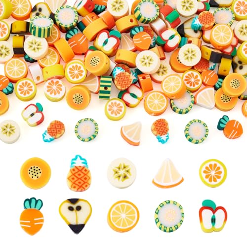 Boutigem Heishi-Ton-Perlen mit Fruchtmotiven, 10 Stile, Orange, Ananas, Banane, Karottenform, handgefertigte Polymer-Ton-Perlen für Heimwerker, Sommer, Strand, Schmuckherstellung, 100 Stück Boutigem Heishi-Ton-Perlen mit Fruchtmotiven, 10 Stile, Orange, Ananas, Banane, Karottenform, handgefertigte Polymer-Ton-Perlen für Heimwerker, Sommer, Strand, Schmuckherstellung, 100 Stück von Boutigem
