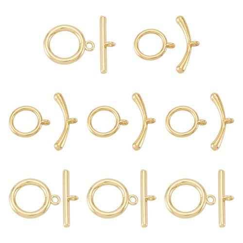 Boutigem Knebelverschlüsse aus 18 Karat vergoldetem Messing, hohler Ringverschluss, T-Verschluss, OT-Knebelverbinder, OT-Ringverbinder, für DIY-Armbänder, Halsketten, Schmuckherstellung, 10 Stück von Boutigem