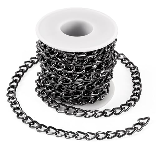 Boutigem Kubanische Aluminium-Ketten, 5 m, 11,5 x 8 x 1,7 mm, schwarzes Metall, ovale Gliederkette mit Spule für Schmuckherstellung, DIY, Halsketten, Armbänder, Ohrringe, Heim-Party-Dekoration von Boutigem