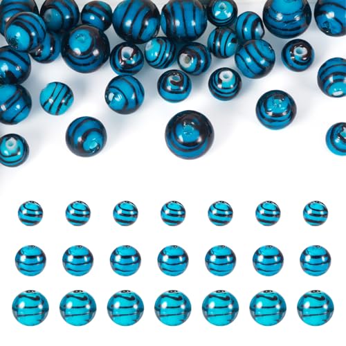 Boutigem Lampwork-Perlen, rund, mit Streifenmuster, lose Perlen für Schmuckherstellung, Basteln, Halsketten, Armbänder, Ohrringe, 32 Stück von Boutigem