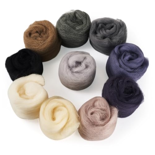 Boutigem Nadelfilzwolle, 50 g, schwarz, weiß, grau, 10 Farben, zum Basteln, Spinnwolle, zum Nadelfilzen, grobes handgefertigtes Fasergarn für Anfänger, Handspinnen, Weben und Mischen Boutigem Nadelfilzwolle, 50 g, schwarz, weiß, grau, 10 Farben, zum Basteln, Spinnwolle, zum Nadelfilzen, grobes handgefertigtes Fasergarn für Anfänger, Handspinnen, Weben und Mischen von Boutigem