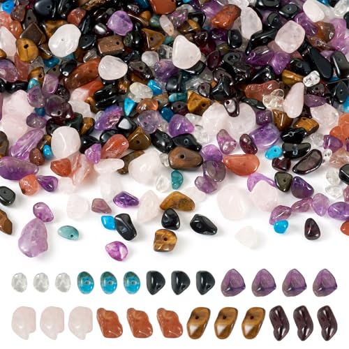 Boutigem Natürliche Edelstein-Perlen, 90 g, 8 Stile, unregelmäßig, lose Kristallperlen, Lochbohrung, Amethyst, Tigerauge, Perlen für Schmuckherstellung, DIY, Handwerk, Damen von Boutigem