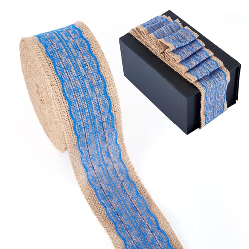 Boutigem Natürliches Juteband mit blauer Spitze, Drahtrand, Jutebänder für Schmuckherstellung, Handwerk, rustikale Hochzeitsdekoration, Party-Dekoration, 10 m Boutigem Natürliches Juteband mit blauer Spitze, Drahtrand, Jutebänder für Schmuckherstellung, Handwerk, rustikale Hochzeitsdekoration, Party-Dekoration, 10 m von Boutigem