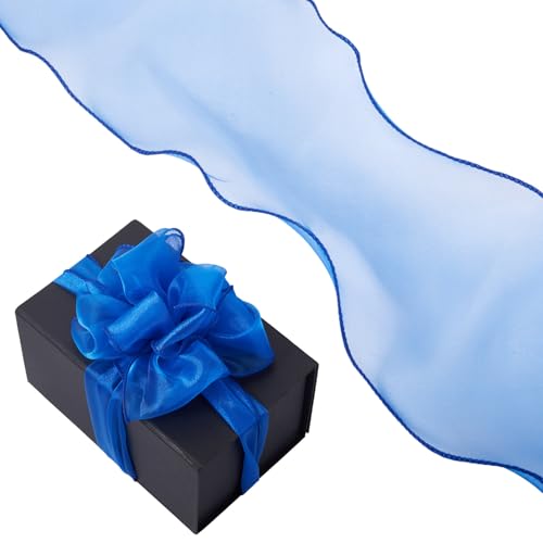 Boutigem Organzaband, durchscheinendes Organzaband, Drahtbänder für Schleifen, Verpackungen, Hochzeitseinladungen, Blumenstrauß, Girlande, Weihnachtsfeier, Dekoration, Königsblau, 12 m von Boutigem