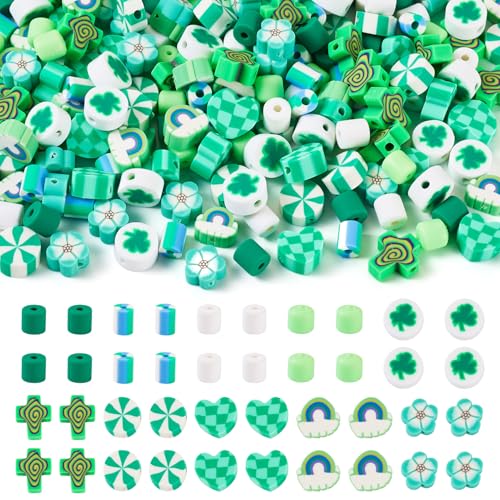 Boutigem Patrick's Day Polymer-Ton-Perlen, flach, rund, Blumenherz, für Bastelarbeiten, Schmuckherstellung, Armbänder, Halsketten, Ohrringe, 200 Stück von Boutigem