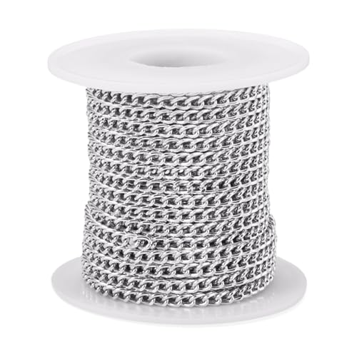 Boutigem Platin-Aluminium-Panzerketten, 5 x 3,5 x 1 mm, gedrehte Kabelgliederkette, ungeschweißt, Metall, Schmuck, Bastelkette mit Spule für Bastelarbeiten, Halsketten, Armbänder, Schmuckherstellung von Boutigem
