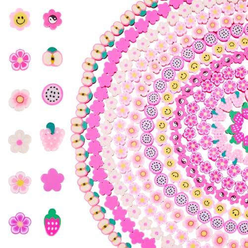 Boutigem Polymer-Ton-Perlenstränge mit rosa Blumen, 12 Stränge, Erdbeer-Fruchtscheiben-Ton-Perlen für Schmuckherstellung, 12 Stränge Boutigem Polymer-Ton-Perlenstränge mit rosa Blumen, 12 Stränge, Erdbeer-Fruchtscheiben-Ton-Perlen für Schmuckherstellung, 12 Stränge von Boutigem