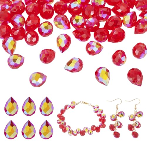 Boutigem Rote facettierte Glasperlen in Tropfenform, galvanisiert, gebohrt, lose Abstandshalter, transparente Kristall-Wassertropfen-Perlen, Tropfenform, Kronleuchter, Anhänger für selbstgemachte Boutigem Rote facettierte Glasperlen in Tropfenform, galvanisiert, gebohrt, lose Abstandshalter, transparente Kristall-Wassertropfen-Perlen, Tropfenform, Kronleuchter, Anhänger für selbstgemachte von Boutigem