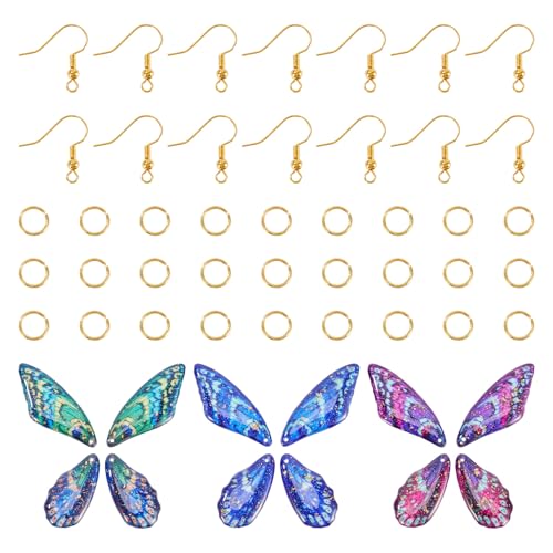Boutigem Schmetterlings-Flügel-Ohrring-Bastelset, 12 Stück, Kunstharz, Schmetterlings-Charms, Insekten, Libellen-Flügel-Anhänger mit Ohrringhaken, Biegeringe für Schmuckherstellung von Boutigem