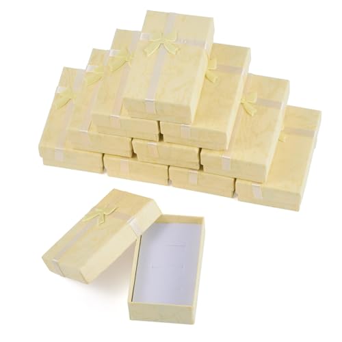 Boutigem Schmuck-Geschenkbox-Set aus Papier, rechteckig, mit Schleife, 8,1 x 5,05 x 2,8 cm, für Ohrringe, Ringe, Halsketten, Schmuckverpackungen, Hellgelb, 12 Stück Boutigem Schmuck-Geschenkbox-Set aus Papier, rechteckig, mit Schleife, 8,1 x 5,05 x 2,8 cm, für Ohrringe, Ringe, Halsketten, Schmuckverpackungen, Hellgelb, 12 Stück von Boutigem