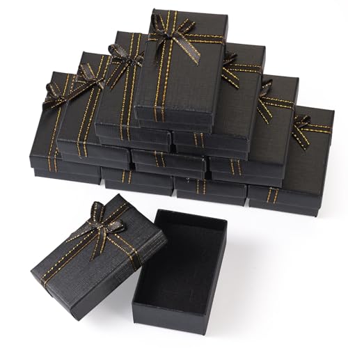 Boutigem Schmuck-Geschenkboxen-Set aus schwarzem Karton, rechteckig, für Armbänder, Ohrringe, Ringe, Schmuckverpackungen, 12 Stück von Boutigem