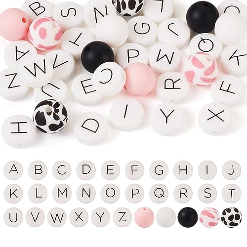 Boutigem Silikon-Buchstabenperlen, flach, rund, mit Alphabet, lose Abstandshalter, Perlen für DIY-Armbänder, Halsketten, Schmuckherstellung, Dekoration, 36 Stück von Boutigem
