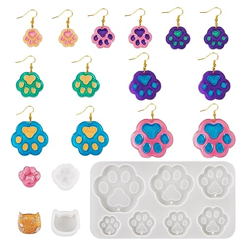 Boutigem Silikonform mit Katzenpfoten-Anhänger, verschiedene Größen, Katzenkopf-Cabochons, Charms, Harzgussformen für baumelnde Ohrringe, Halsketten, Edelstein-Cabochons, Epoxidharz, Schmuck, Basteln von Boutigem