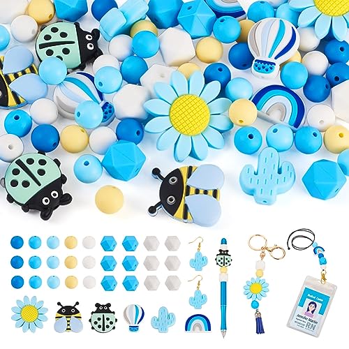 Boutigem Silikonperlen für Schmuckherstellung, rund, achteckig, sechseckig, Sonnenblume, Kaktus, Regenbogen, Biene, Marienkäfer, Ballon, gemischte Form, 74 Stück Boutigem Silikonperlen für Schmuckherstellung, rund, achteckig, sechseckig, Sonnenblume, Kaktus, Regenbogen, Biene, Marienkäfer, Ballon, gemischte Form, 74 Stück von Boutigem