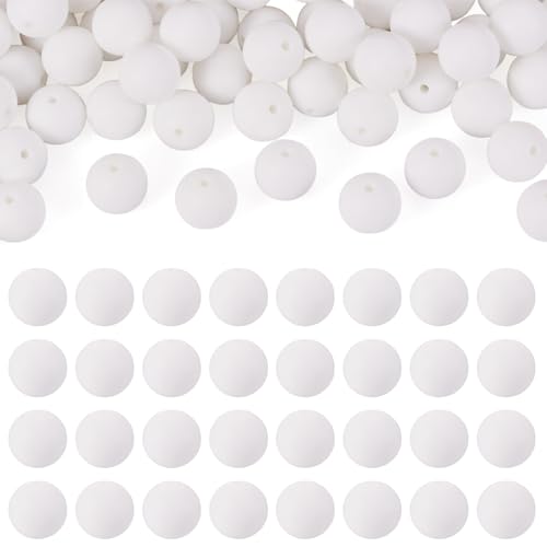 Boutigem Silikonperlen für Schlüsselanhängerherstellung, 15 mm, runde fokale Silikonperlen, große lose Perlen für Schmuckherstellung, Bastelstift, Heim-Party-Dekoration, Weiß, 50 Stück Boutigem Silikonperlen für Schlüsselanhängerherstellung, 15 mm, runde fokale Silikonperlen, große lose Perlen für Schmuckherstellung, Bastelstift, Heim-Party-Dekoration, Weiß, 50 Stück von Boutigem