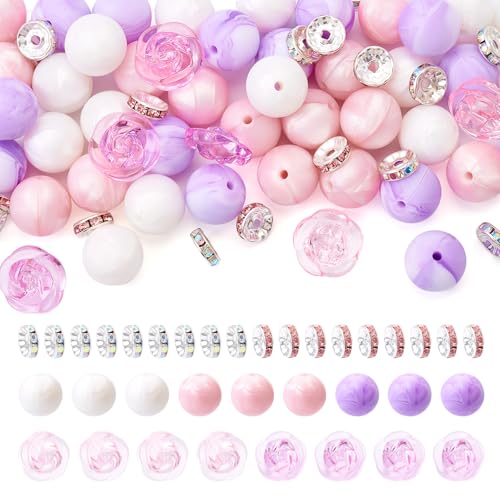 Boutigem Silikonperlen für Schmuckherstellung, Rosa, Weiß, Lila, 15 mm, runde Silikonperlen, Abstandshalter, Rose, Blume, Acrylperlen für DIY-Armbänder, Schlüsselbänder, Schlüsselanhänger, Ornamente, Boutigem Silikonperlen für Schmuckherstellung, Rosa, Weiß, Lila, 15 mm, runde Silikonperlen, Abstandshalter, Rose, Blume, Acrylperlen für DIY-Armbänder, Schlüsselbänder, Schlüsselanhänger, Ornamente, von Boutigem