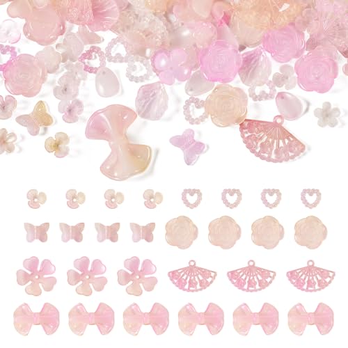 Boutigem Süßes Perlen-Set aus Acryl, 100 g, rosa Blume, Schleife, Schmetterling, lose Kunststoffperlen für Halsketten, Armbänder, Ohrringe, Schmuckherstellung von Boutigem