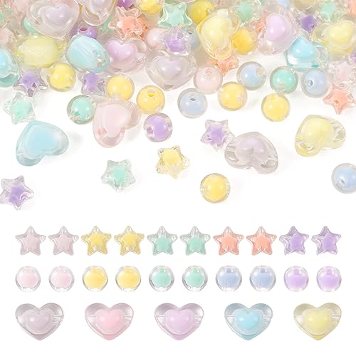 Boutigem Transparente Acrylperlen, Sterne, Herz, rund, lose Perlen für selbstgemachte Armbänder, Halsketten, Schmuckherstellung, 300 Stück von Boutigem