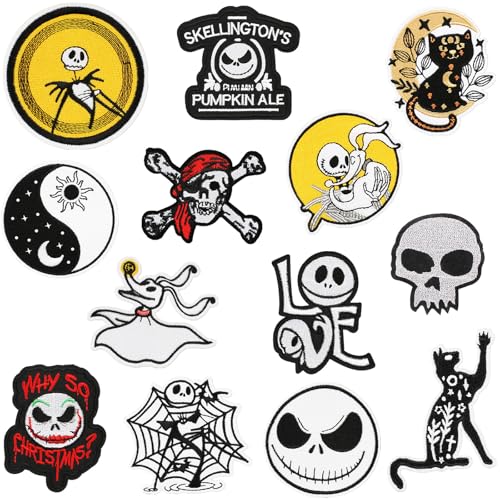 Boutihao 13 Stück Patches Flicken zum Aufbügeln, Geist, Katze, Schädel Aufnäher, Verschiedene Punk Bestickt Aufbügel Zum Nähen Oder Aufbügeln für Halloween Kleidung, Rucksäcke, Jacken, Jeans, Hüte von Boutihao