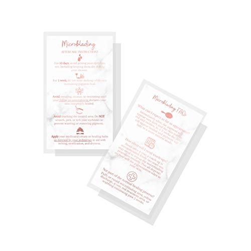 Microblading-Nachsorge-Karten | 50 Stück | Größe 8,9 x 5,1 cm | Einweg FAQ Microblade gedruckt zertifizierte empfohlene Pflegeanleitung | PMU Rose Gold Glitzer auf Marmor Design von Boutique Marketing LLC