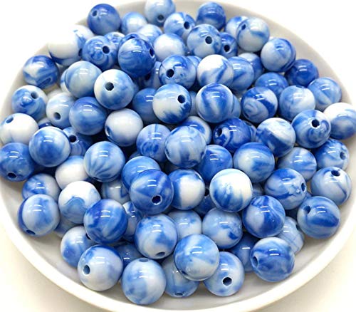 25 Stück Acrylperlen: rund, marmoriert, blau/weiß, 8 mm (01) von Boutique d'isacrea