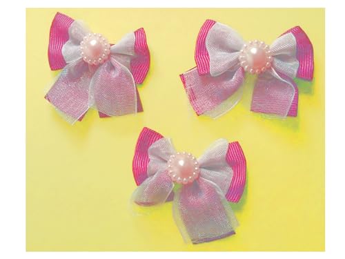 3 Stück Stoffapplikationen: rosa Fliege mit weißer Perle, 5 x 4 cm (03) von Boutique d'isacrea