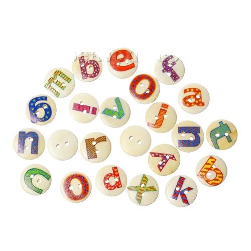 30 Stück Holzknöpfe, weiß, rund, 15 mm, mit Alphabet von Boutique d'isacrea