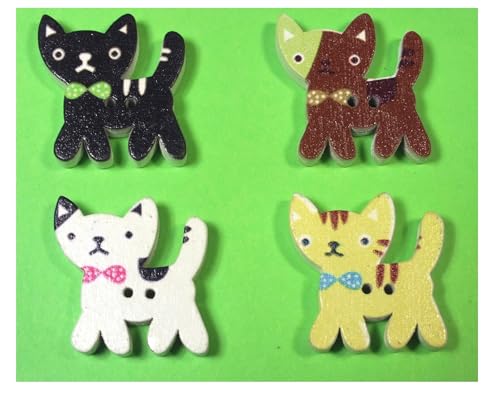 4 Holzknöpfe: Katze, 24 x 23 mm (04) von Boutique d'isacrea