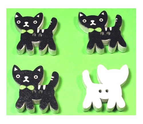 4 Holzknöpfe: Katze, 24 x 23 mm (06) von Boutique d'isacrea