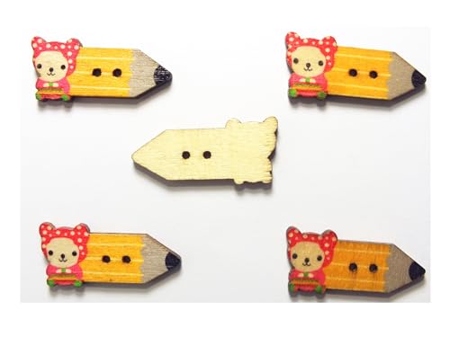 5 Holzknöpfe: Bleistift, 31 x 15 mm (02) von Boutique d'isacrea