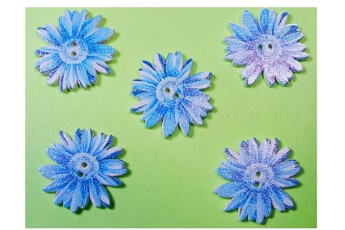 5 Holzknöpfe: Gänseblümchen, blau, 2,5 cm (01) von Boutique d'isacrea