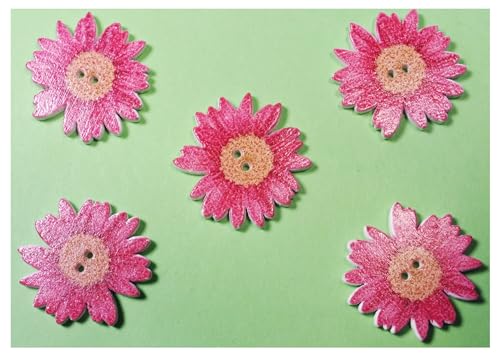 5 Holzknöpfe: Gänseblümchen, dunkelrosa, 2,5 cm (08) von Boutique d'isacrea