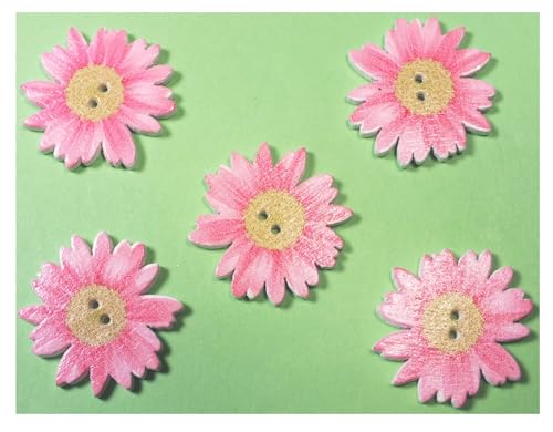 5 Holzknöpfe: Gänseblümchen, hellrosa, 2,5 cm (12) von Boutique d'isacrea