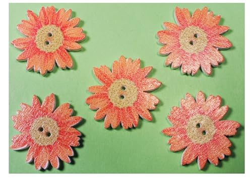 5 Holzknöpfe: Gänseblümchen, orange, 2,5 cm (06) von Boutique d'isacrea