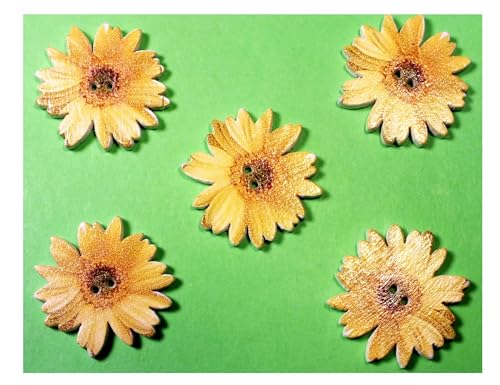 5 Holzknöpfe: gelbes Gänseblümchen, 2,5 cm (04) von Boutique d'isacrea