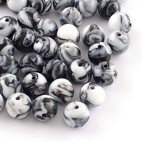 50 Stück Acrylperlen: rund, marmoriert, schwarz/weiß, 9,5 mm (01) von Boutique d'isacrea