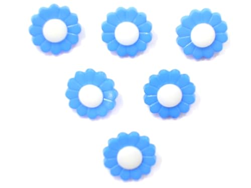 6 Acrylknöpfe: Gänseblümchen, blau/weiß, 15 mm (01) von Boutique d'isacrea