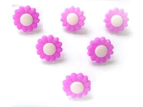 6 Acrylknöpfe: Gänseblümchen, violett/weiß, 15 mm (01) von Boutique d'isacrea