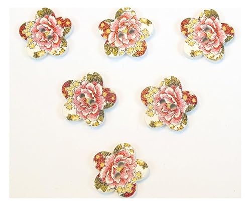 6 Holzknöpfe: Blume mit Blumenmotiv, 17 mm (03) von Boutique d'isacrea